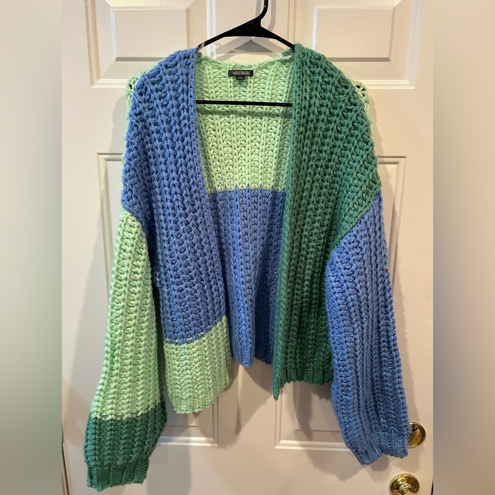 Wild Fable Colorblock Cardigan in Blue and Green